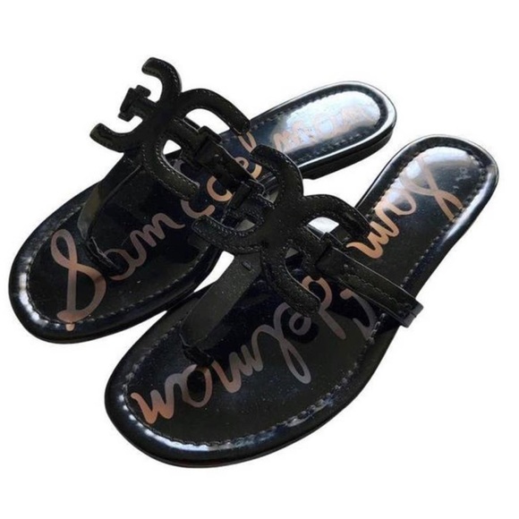 Sam Edelman Shoes - Sam Edelman  CARTER Logo Black Patent Leather Slip Flat On Sandals 10M size 10